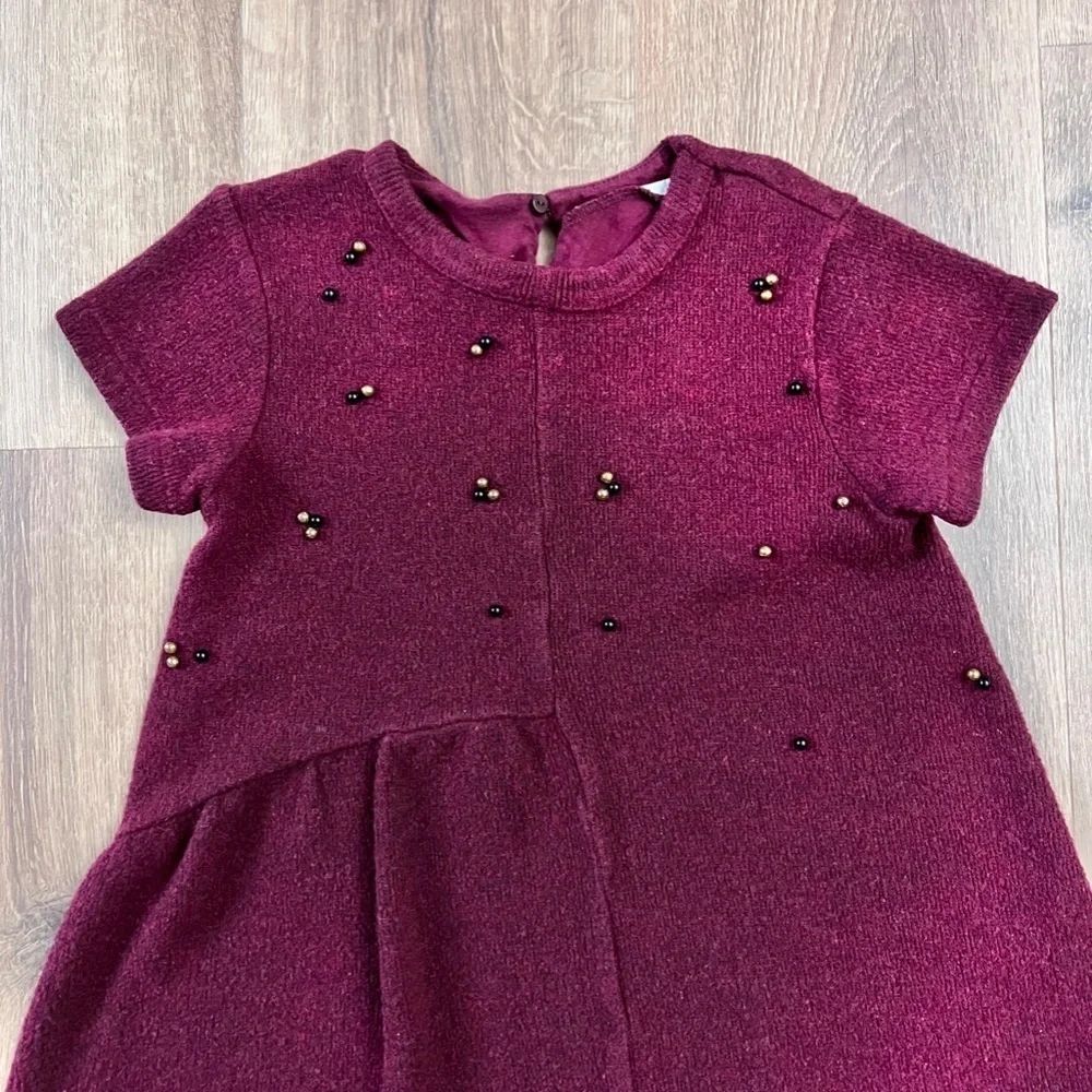 Zara Maroon Sweater Dress with Beads Sz S